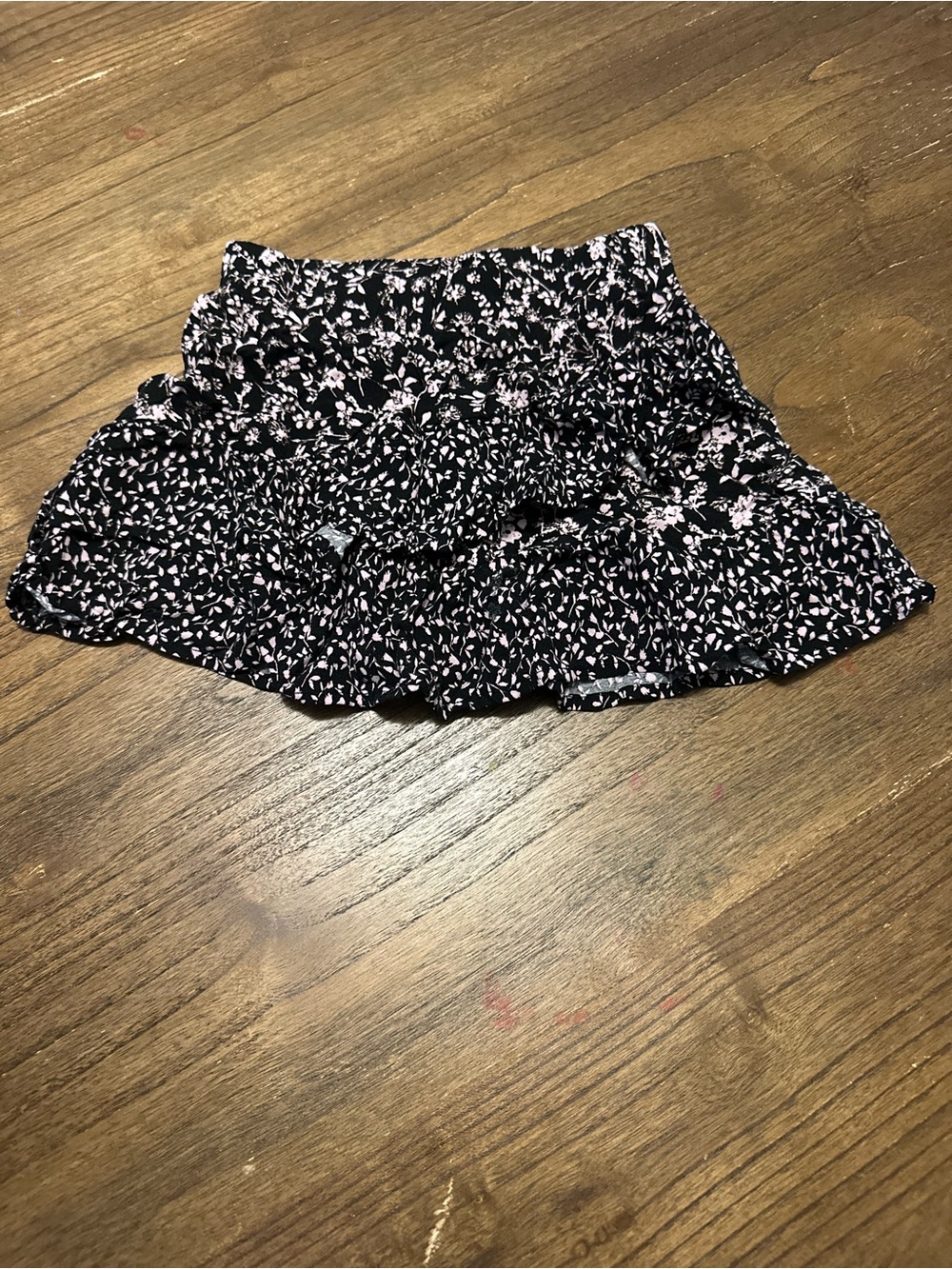 Girls Floral Ruffle Tiered Mini Skirt - Black/Pink